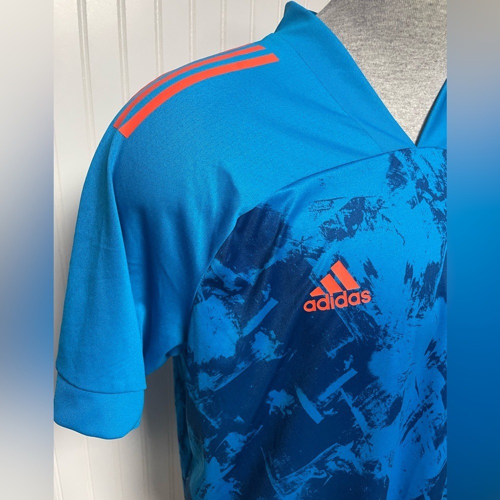 Adidas‎ Condivo 20 Primeblue Orange Three Stripe V Neck Soccer Jersey Mens XL